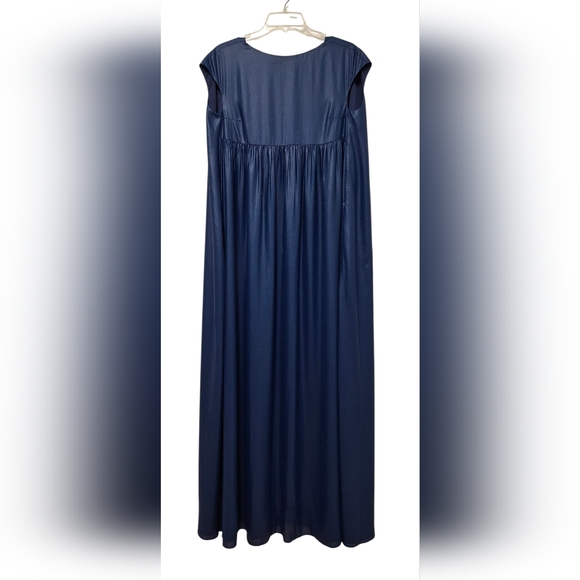 Kallmeyer Juliet Midnight Blue Foil Chiffon Cap Sleeve Round Neck Maxi Dress